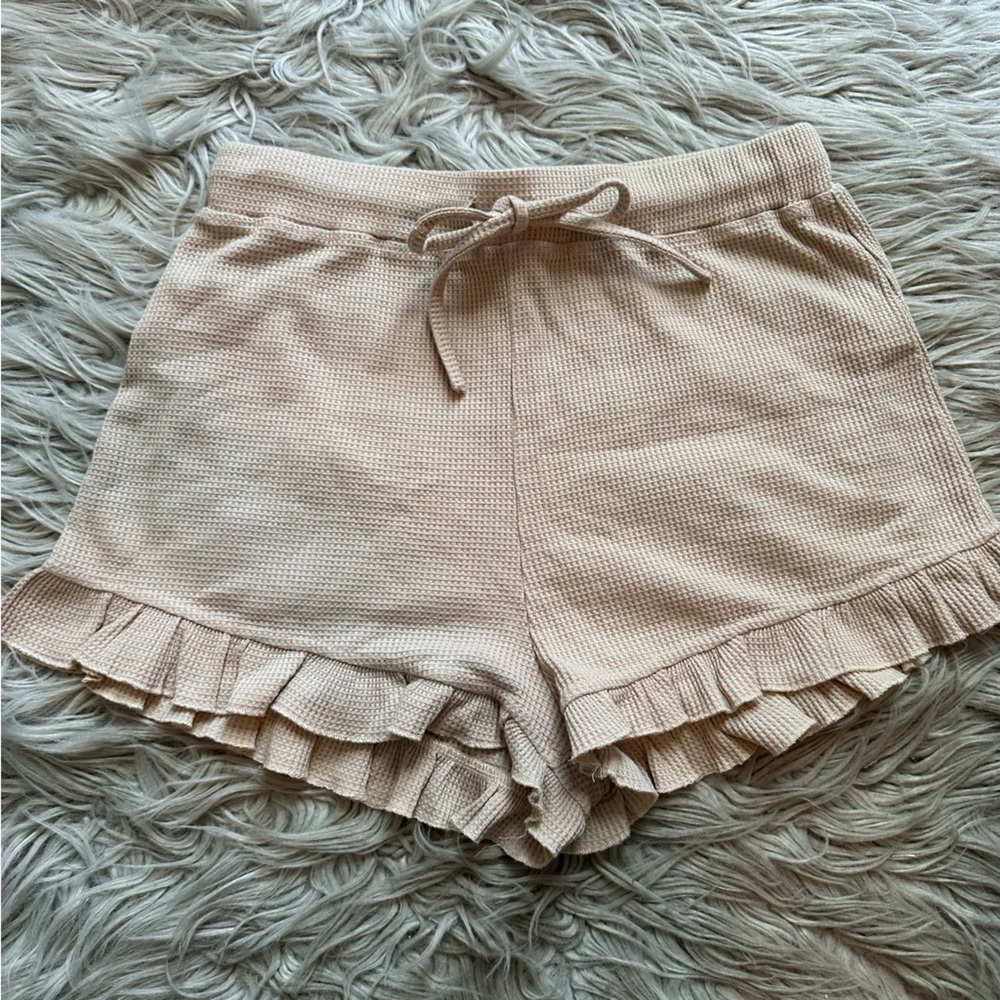 Princess Polly Cream Ruffle Shorts